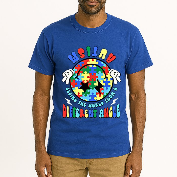 Autism Seeing The World Differently Groovy Smile Face Puzzle Great Gift Tall T-Shirt