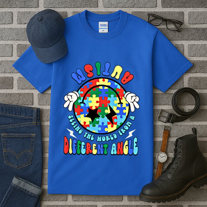 Autism Seeing The World Differently Groovy Smile Face Puzzle Great Gift Tall T-Shirt