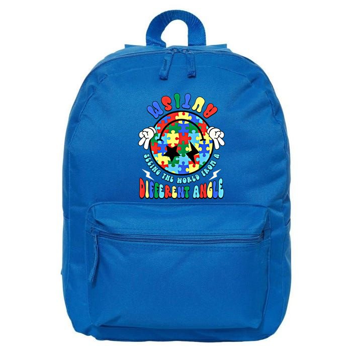Autism Seeing The World Differently Groovy Smile Face Puzzle Great Gift 16 in Basic Backpack