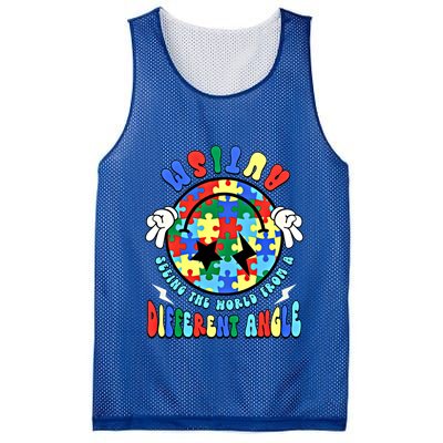 Autism Seeing The World Differently Groovy Smile Face Puzzle Great Gift Mesh Reversible Basketball Jersey Tank