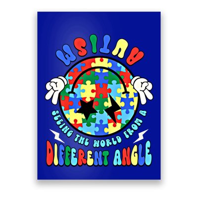 Autism Seeing The World Differently Groovy Smile Face Puzzle Great Gift Poster