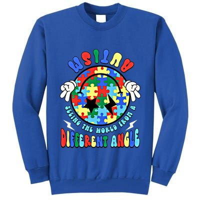 Autism Seeing The World Differently Groovy Smile Face Puzzle Great Gift Tall Sweatshirt