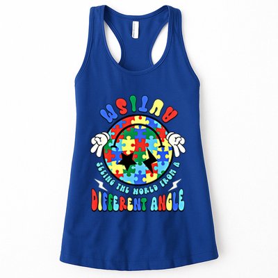Autism Seeing The World Differently Groovy Smile Face Puzzle Great Gift Womens Tank Top