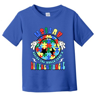 Autism Seeing The World Differently Groovy Smile Face Puzzle Great Gift Toddler T-Shirt