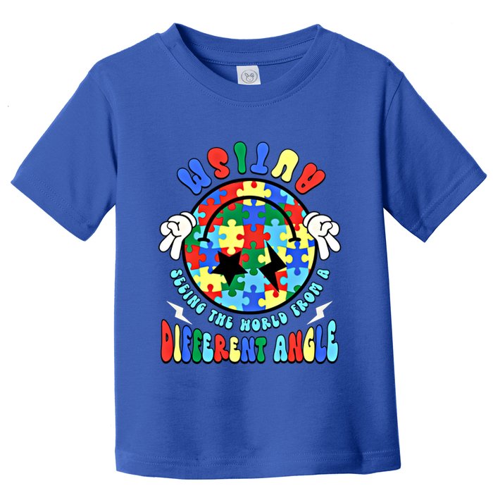 Autism Seeing The World Differently Groovy Smile Face Puzzle Great Gift Toddler T-Shirt