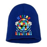 Autism Seeing The World Differently Groovy Smile Face Puzzle Great Gift Short Acrylic Beanie