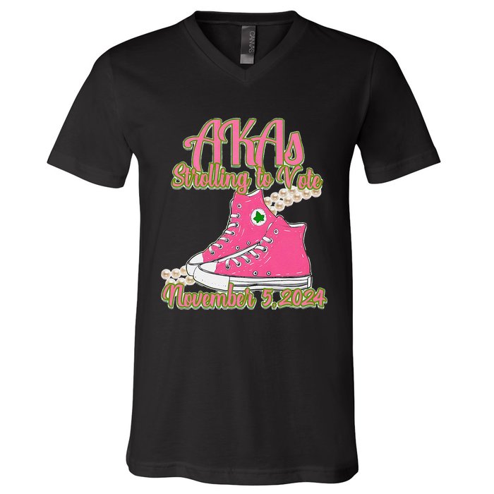 Akas Strolling To Vote November 5 2024 Chucks And Pearls V-Neck T-Shirt