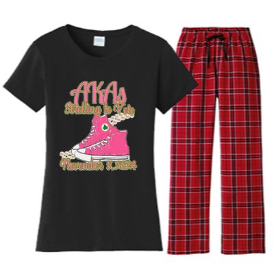 Akas Strolling To Vote November 5 2024 Chucks And Pearls Women's Flannel Pajama Set