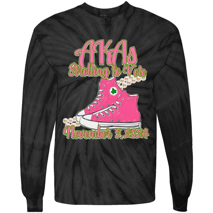 Akas Strolling To Vote November 5 2024 Chucks And Pearls Tie-Dye Long Sleeve Shirt