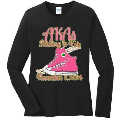 Akas Strolling To Vote November 5 2024 Chucks And Pearls Ladies Long Sleeve Shirt