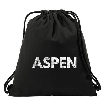 Aspen Skiing Text Drawstring Bag