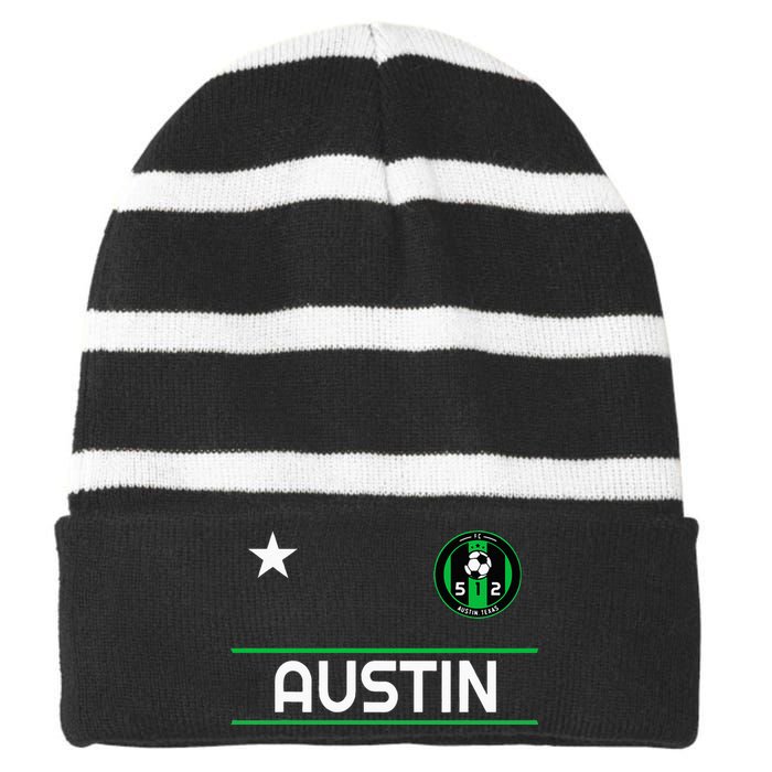 Austin Soccer Team Jersey Mini 512 Badge Striped Beanie with Solid Band