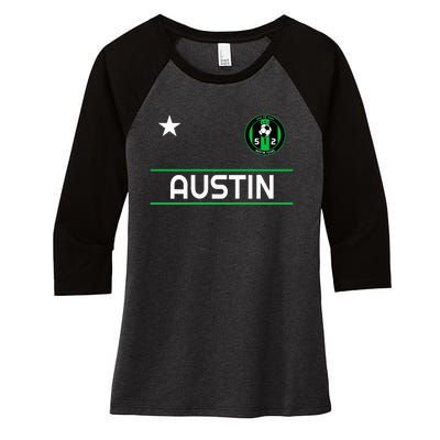 Austin Soccer Team Jersey Mini 512 Badge Women's Tri-Blend 3/4-Sleeve Raglan Shirt