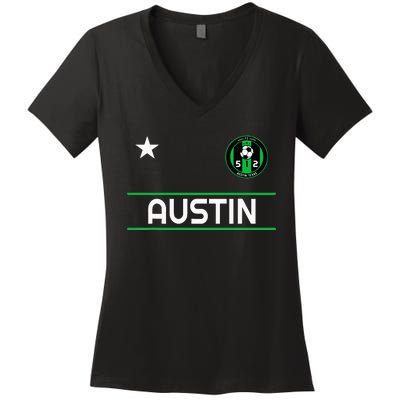 Austin Soccer Team Jersey Mini 512 Badge Women's V-Neck T-Shirt