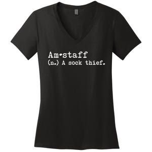 A Sock Thief American Staffordshire Terrier Dog Women's V-Neck T-Shirt