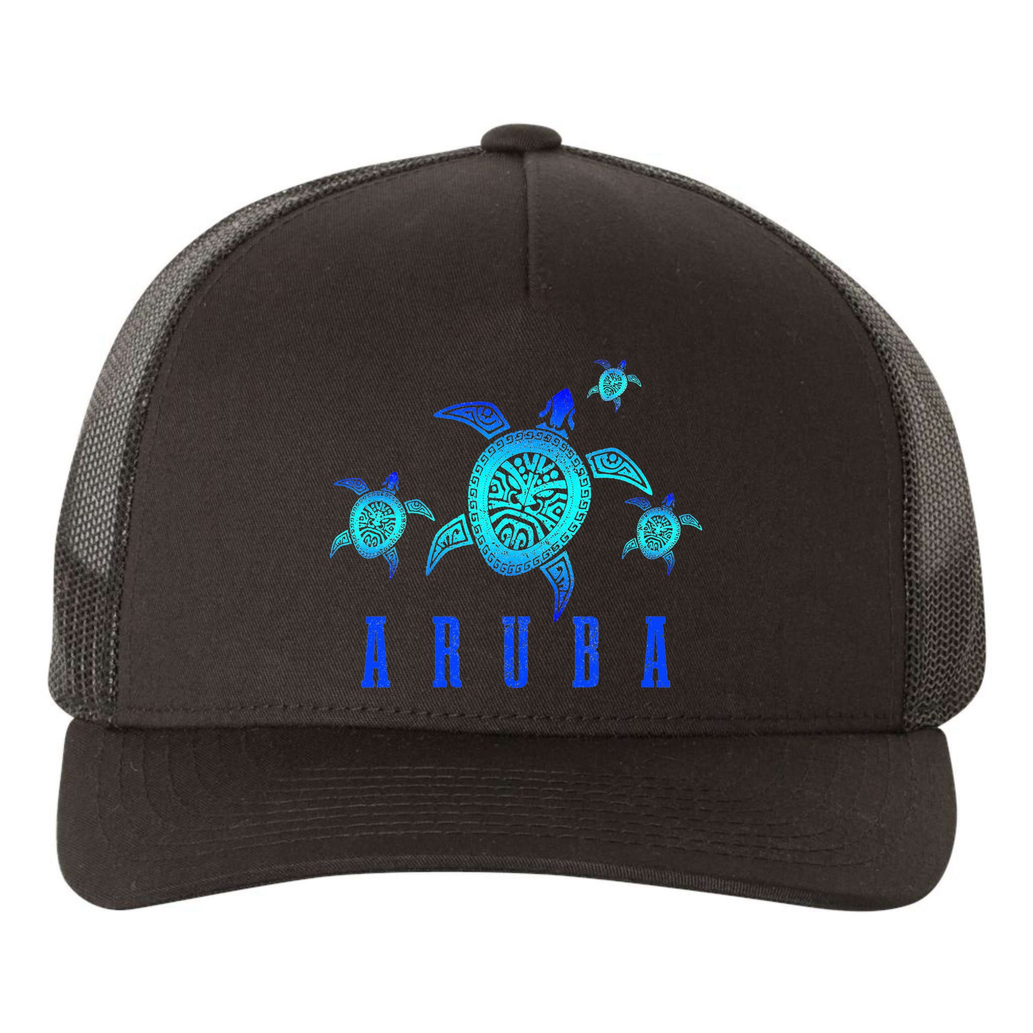 Aruba Sea Turtle Tribal Pattern Scuba Diving Diver Aruba Yupoong Adult 5-Panel Trucker Hat