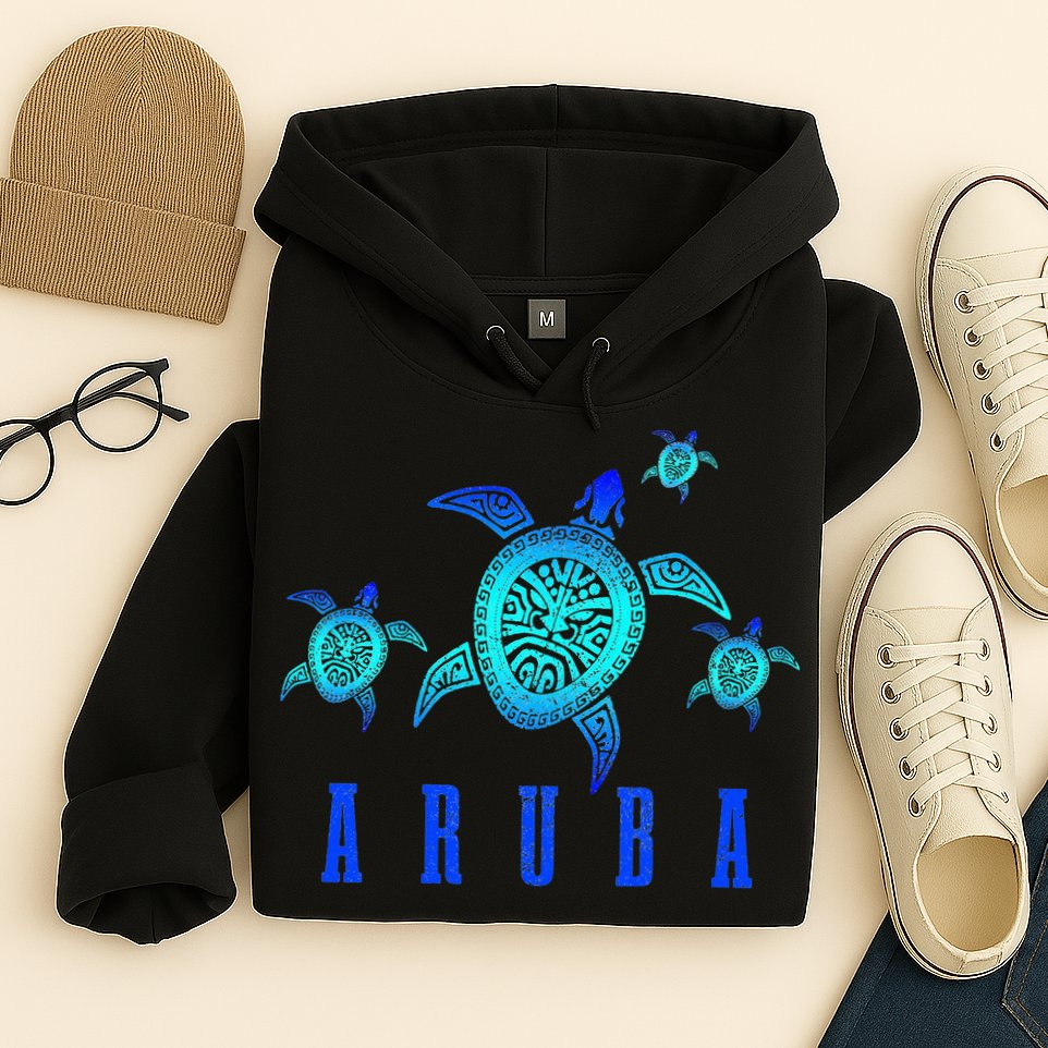 Aruba Sea Turtle Tribal Pattern Scuba Diving Diver Aruba Hoodie