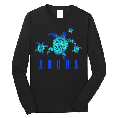 Aruba Sea Turtle Tribal Pattern Scuba Diving Diver Aruba Long Sleeve Shirt