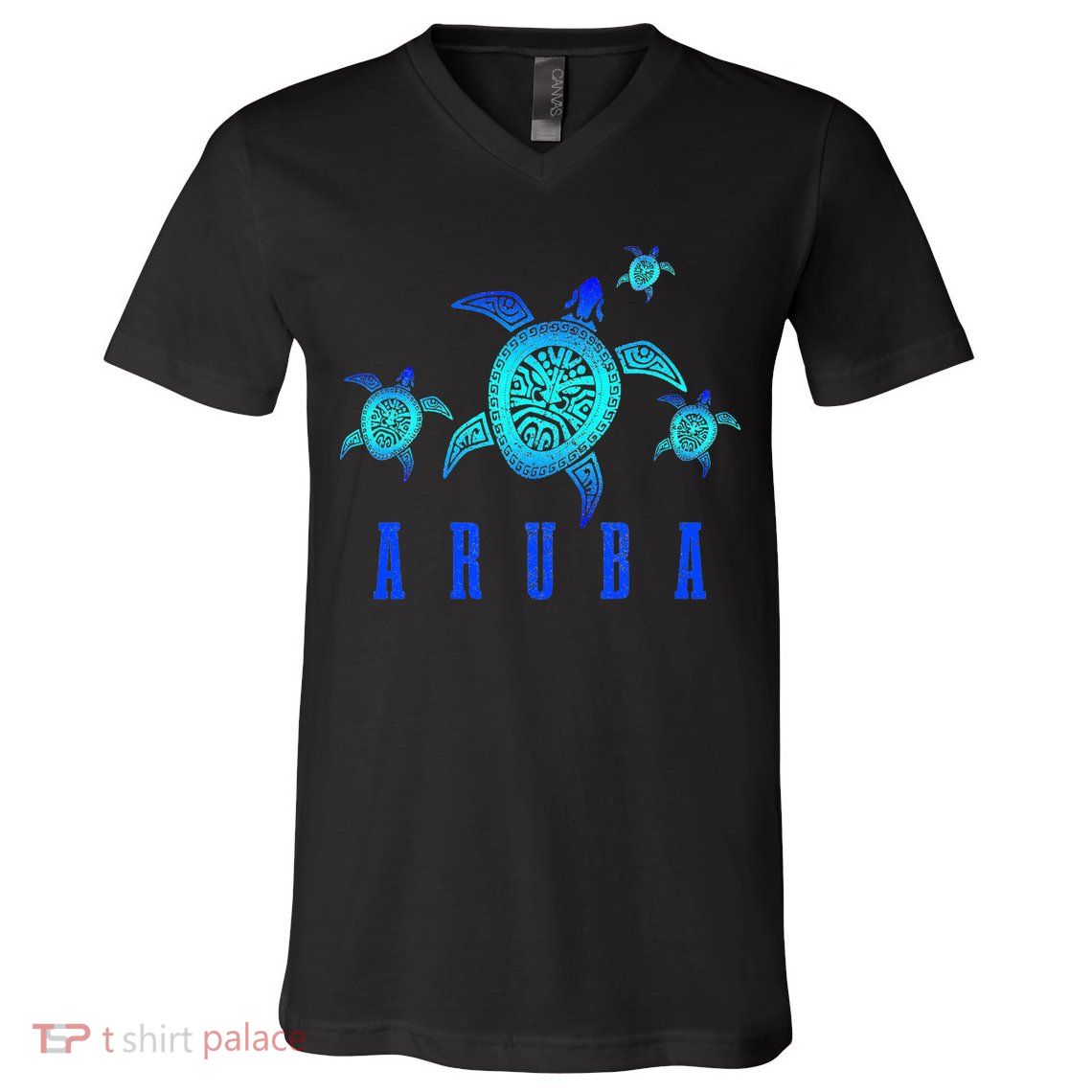 Aruba Sea Turtle Tribal Pattern Scuba Diving Diver Aruba V-Neck T-Shirt