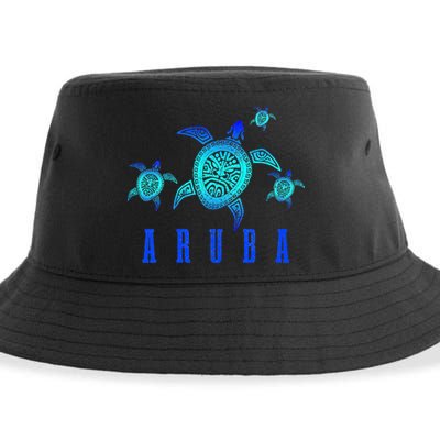 Aruba Sea Turtle Tribal Pattern Scuba Diving Diver Aruba Sustainable Bucket Hat