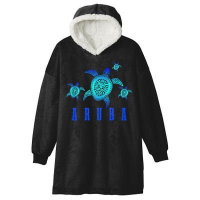 Aruba Sea Turtle Tribal Pattern Scuba Diving Diver Aruba Hooded Wearable Blanket