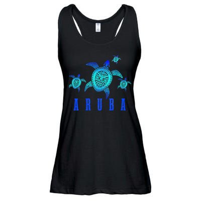 Aruba Sea Turtle Tribal Pattern Scuba Diving Diver Aruba Ladies Essential Flowy Tank