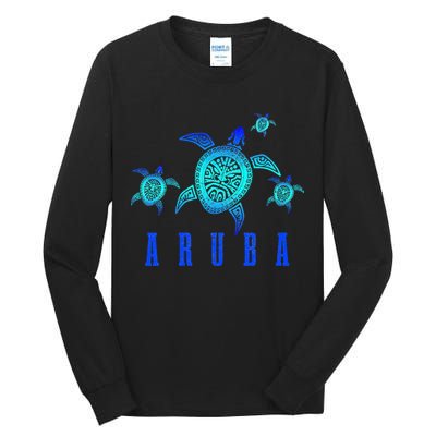 Aruba Sea Turtle Tribal Pattern Scuba Diving Diver Aruba Tall Long Sleeve T-Shirt