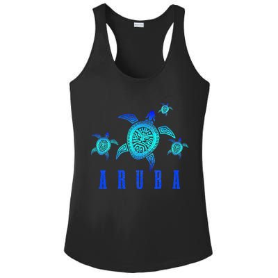 Aruba Sea Turtle Tribal Pattern Scuba Diving Diver Aruba Ladies PosiCharge Competitor Racerback Tank