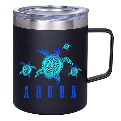 Aruba Sea Turtle Tribal Pattern Scuba Diving Diver Aruba 12oz Stainless Steel Coffee Mug
