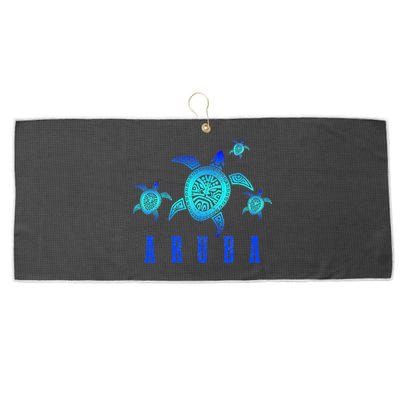 Aruba Sea Turtle Tribal Pattern Scuba Diving Diver Aruba Large Microfiber Waffle Golf Towel