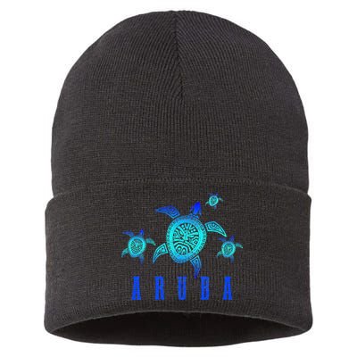 Aruba Sea Turtle Tribal Pattern Scuba Diving Diver Aruba Sustainable Knit Beanie