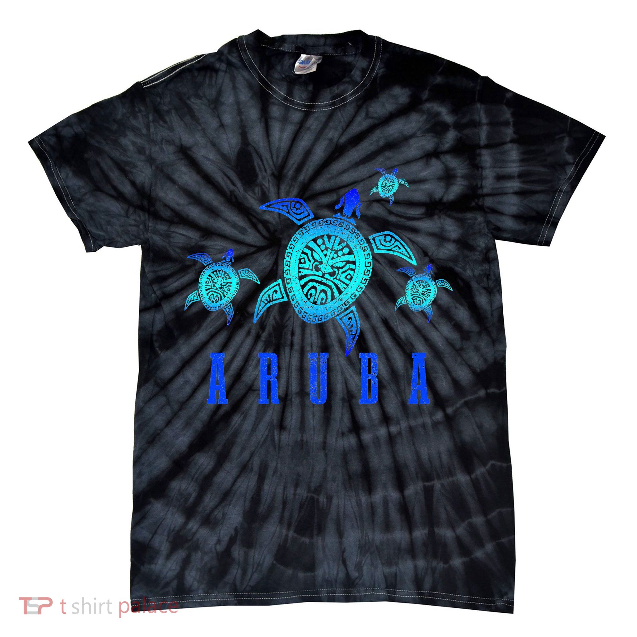 Aruba Sea Turtle Tribal Pattern Scuba Diving Diver Aruba Tie-Dye T-Shirt