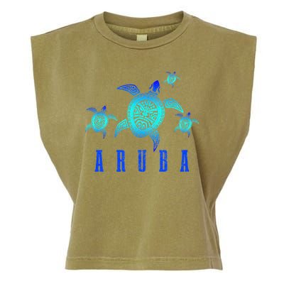 Aruba Sea Turtle Tribal Pattern Scuba Diving Diver Aruba Garment-Dyed Women's Muscle Tee