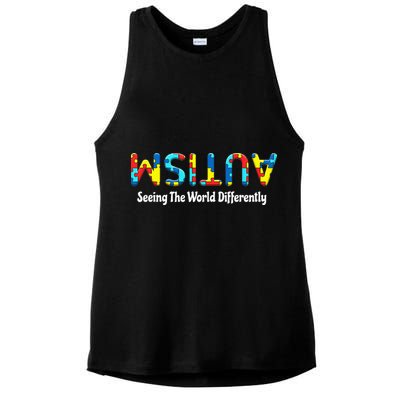 Autism Seeing The World Differently Upside Autism Awareness Ladies PosiCharge Tri-Blend Wicking Tank