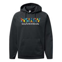 Autism Seeing The World Differently Upside Autism Awareness Performance Fleece Hoodie