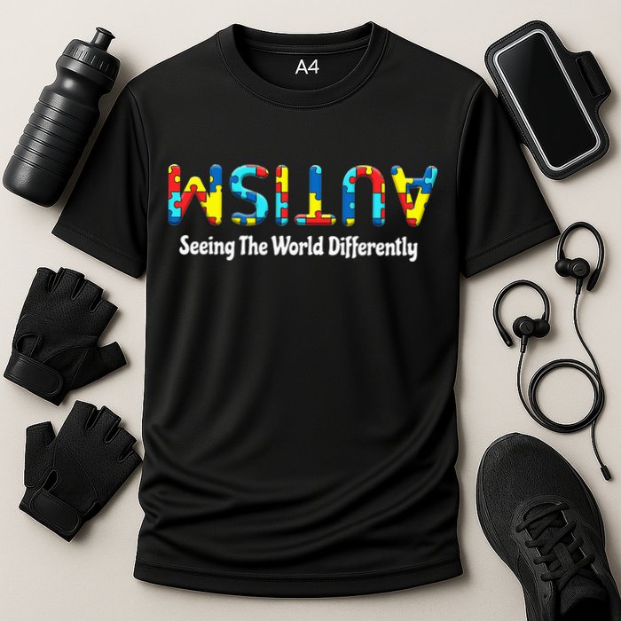 Autism Seeing The World Differently Upside Autism Awareness Cooling Performance Crew T-Shirt