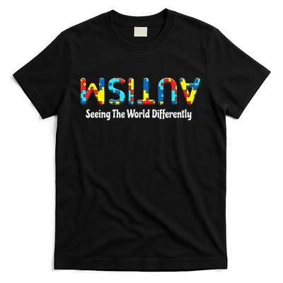 Autism Seeing The World Differently Upside Autism Awareness T-Shirt
