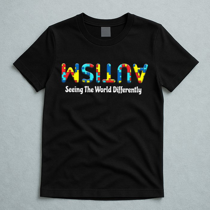 Autism Seeing The World Differently Upside Autism Awareness T-Shirt