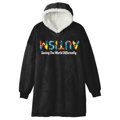 Autism Seeing The World Differently Upside Autism Awareness Hooded Wearable Blanket