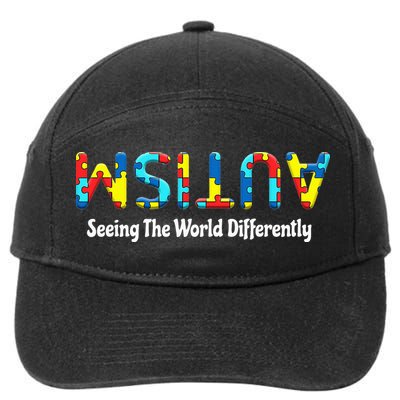 Autism Seeing The World Differently Upside Autism Awareness 7-Panel Snapback Hat