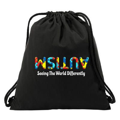 Autism Seeing The World Differently Upside Autism Awareness Drawstring Bag