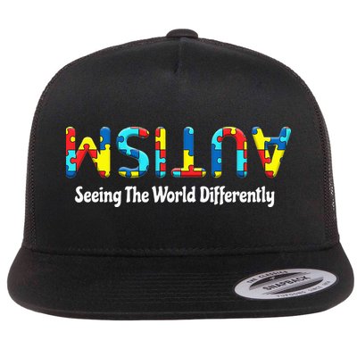 Autism Seeing The World Differently Upside Autism Awareness Flatbill Hat