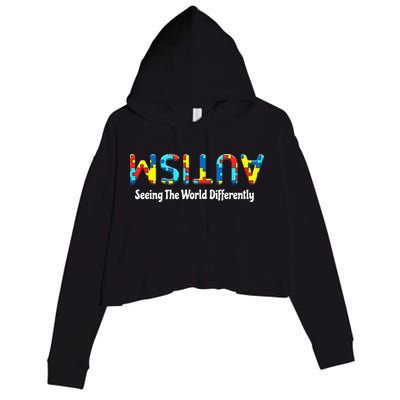 Autism Seeing The World Differently Upside Autism Awareness Crop Fleece Hoodie