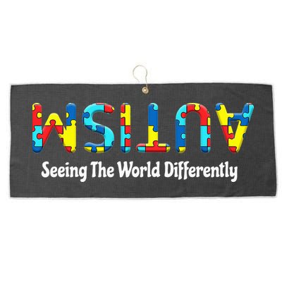Autism Seeing The World Differently Upside Autism Awareness Large Microfiber Waffle Golf Towel