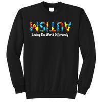 Autism Seeing The World Differently Upside Autism Awareness Tall Sweatshirt