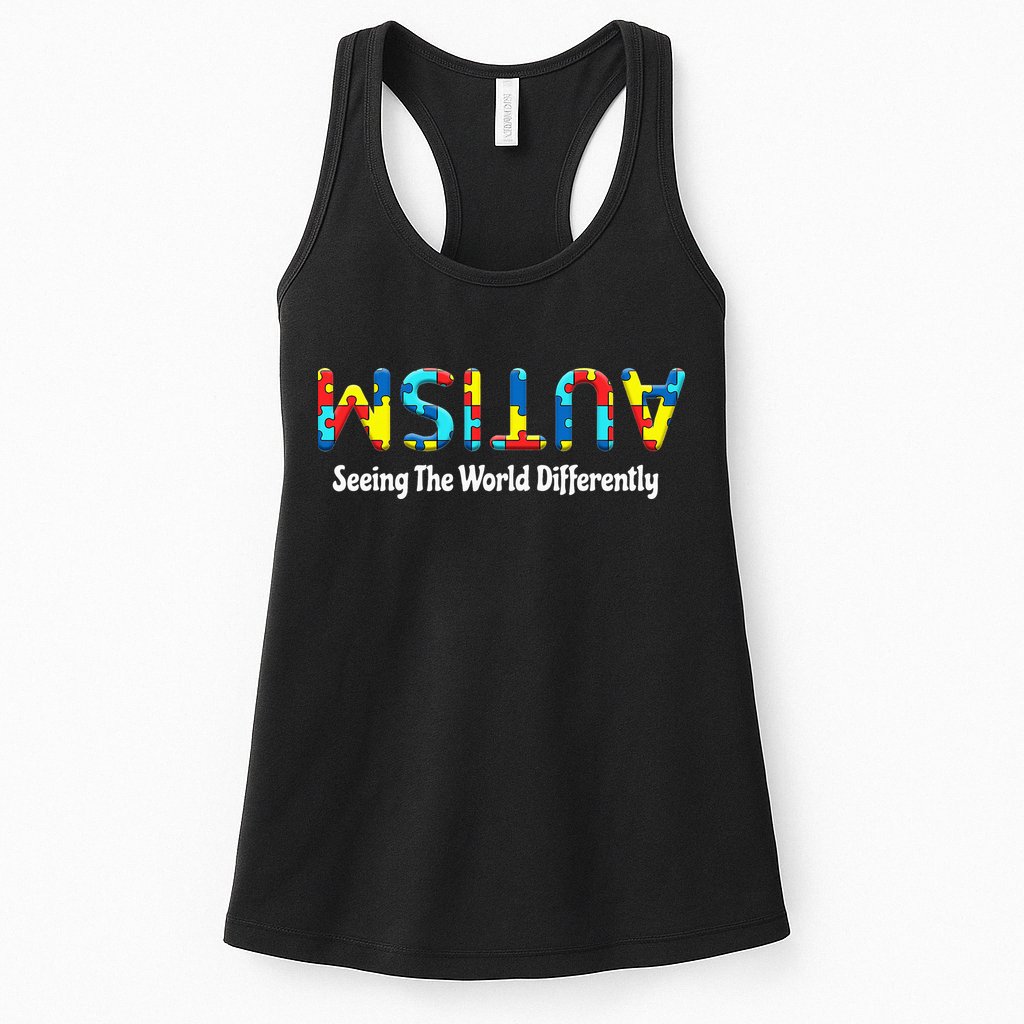 Autism Seeing The World Differently Upside Autism Awareness Womens Tank Top