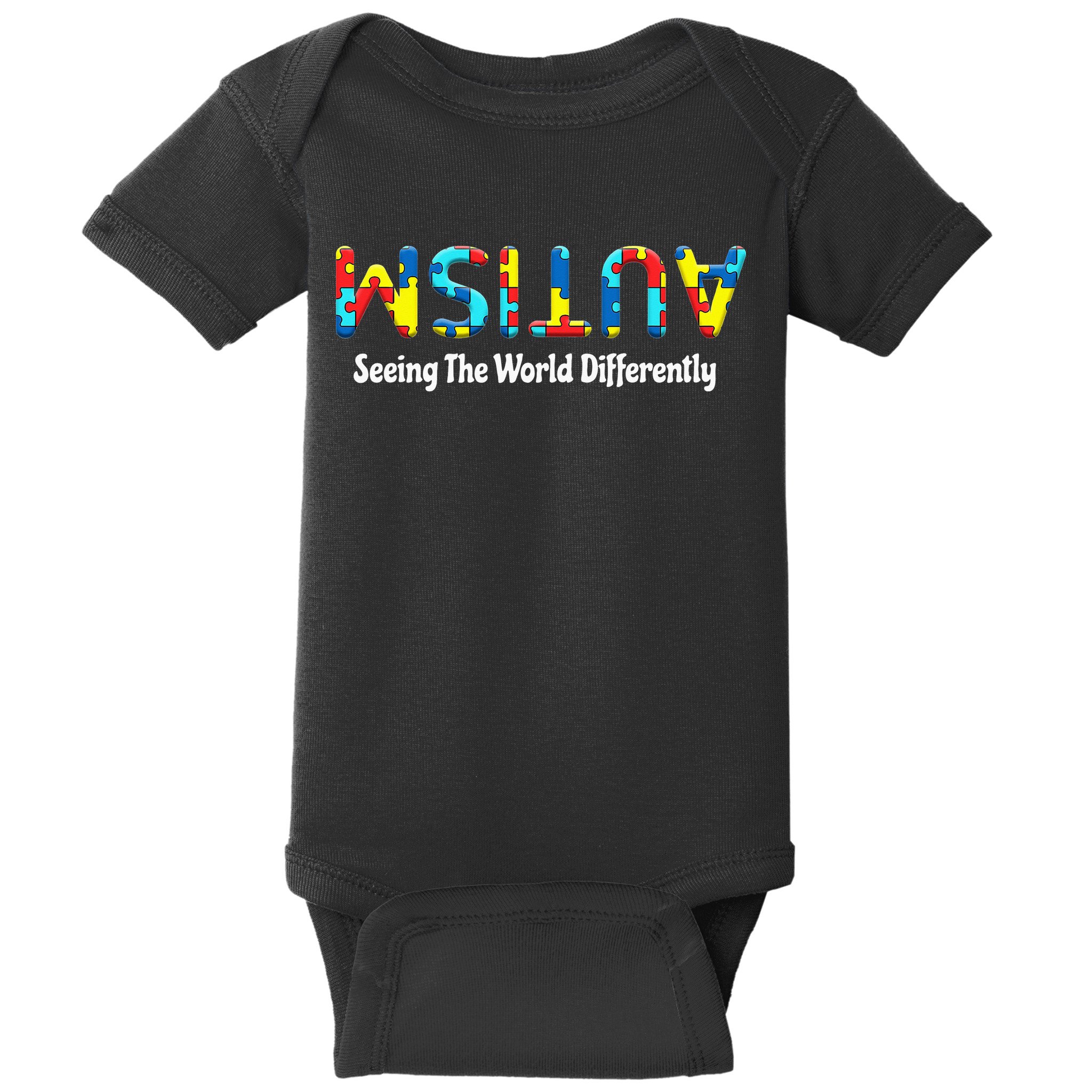 Autism Seeing The World Differently Upside Autism Awareness Baby Bodysuit