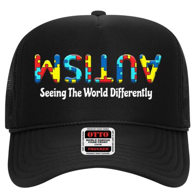 Autism Seeing The World Differently Upside Autism Awareness Trucker Hat
