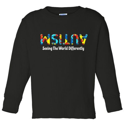 Autism Seeing The World Differently Upside Autism Awareness Toddler Long Sleeve Shirt