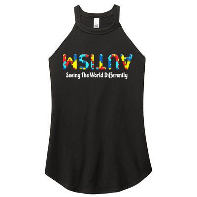 Autism Seeing The World Differently Upside Autism Awareness Women's Perfect Tri Rocker Tank